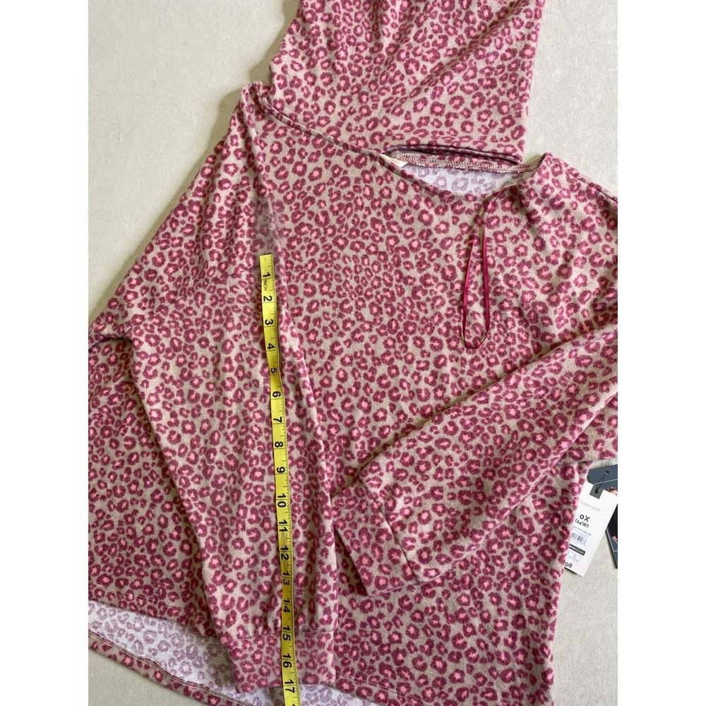 Terra & Sky Pink Leopard Print Open Shoulder Turtleneck Top 0X NEW - Picture 2 of 12